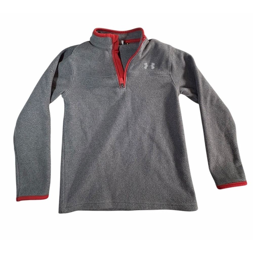 Under Armour Fleece‎ Sweater Boys Size 6 Gray T Zip Long Sleeve Performance